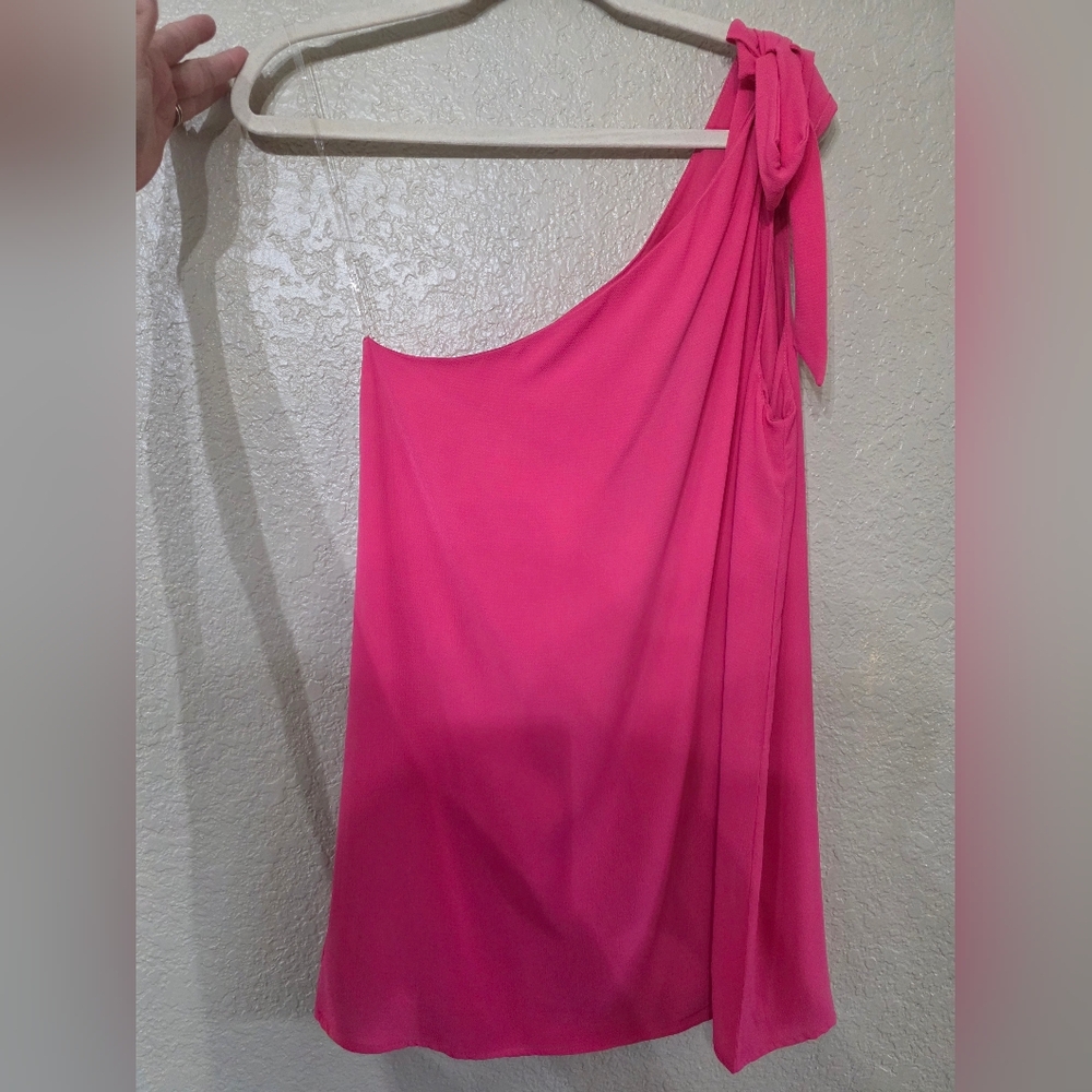 Pink Lily Vibrant Pink One-Shoulder Tie Dress